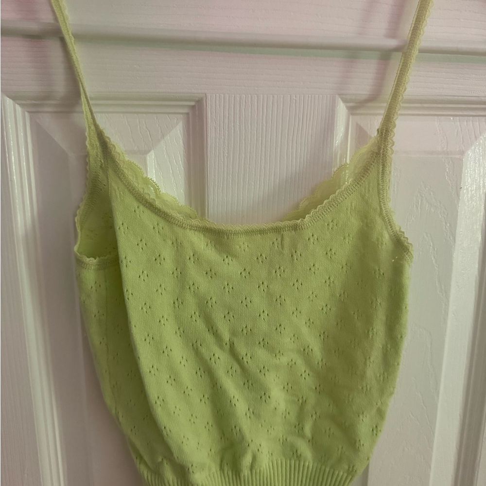Lace-Trimmed Green Camisole Top